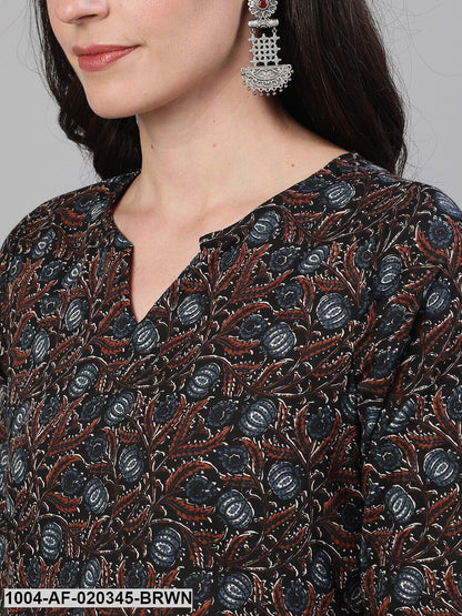 Brown Printed Kurta with Palazzos