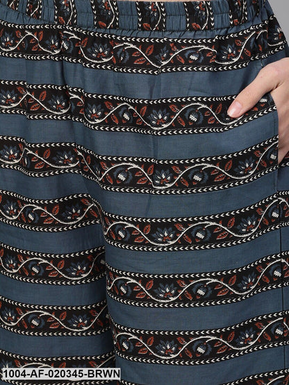 Brown Printed Kurta with Palazzos