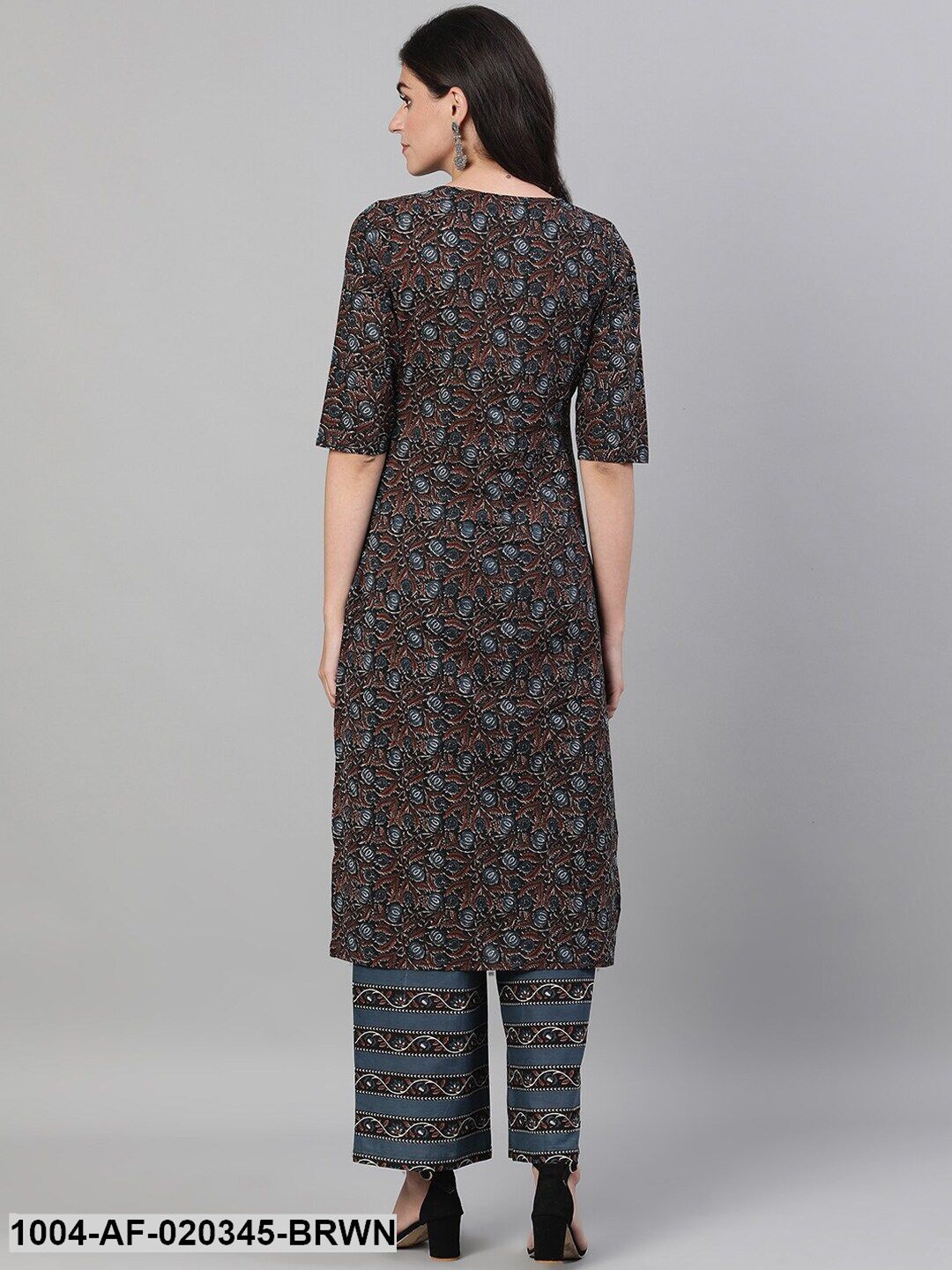 Brown Printed Kurta with Palazzos