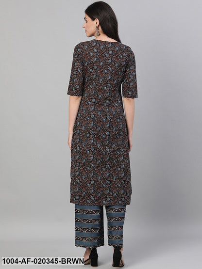 Brown Printed Kurta with Palazzos