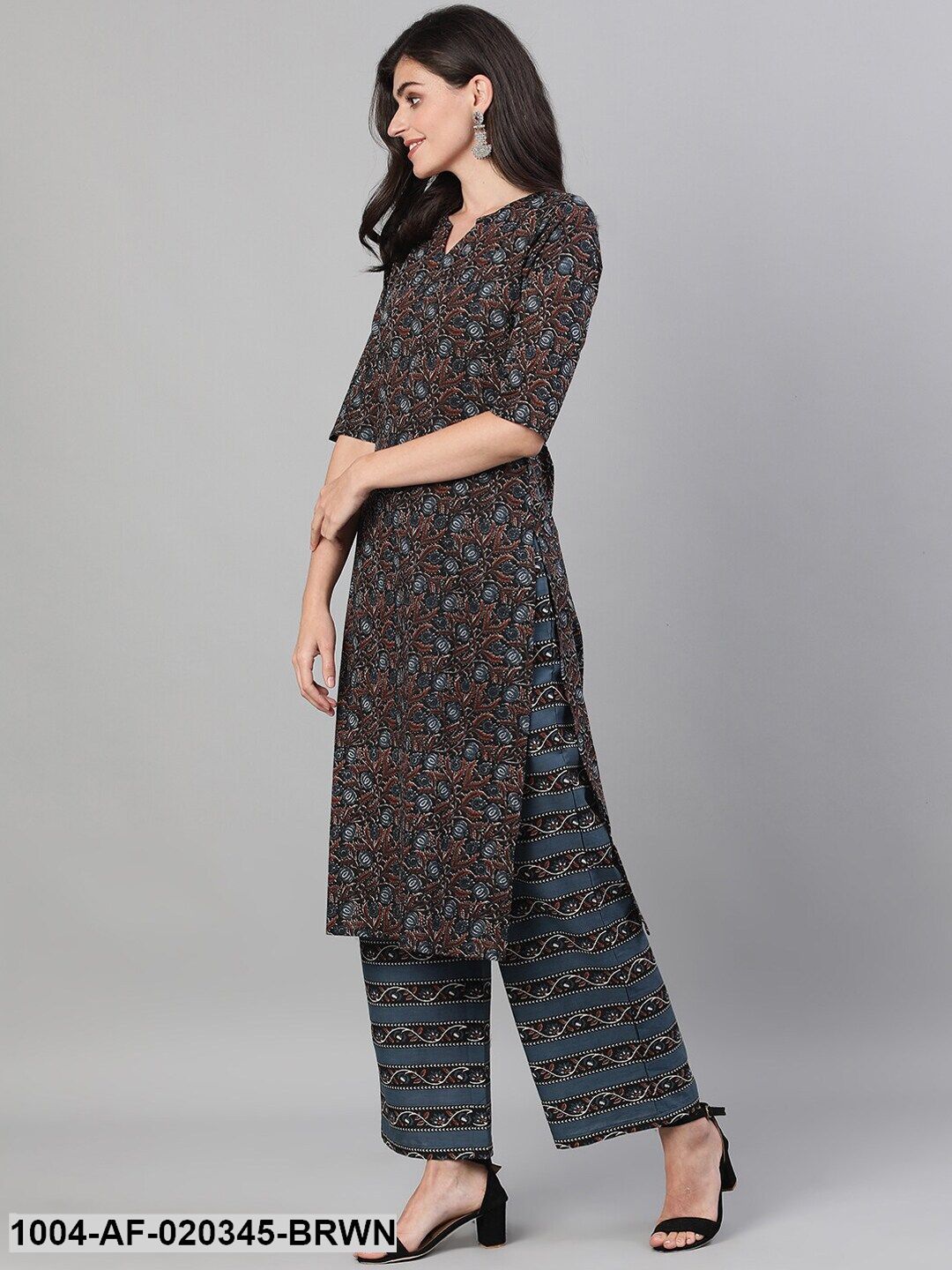 Brown Printed Kurta with Palazzos