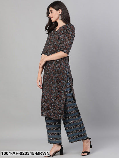 Brown Printed Kurta with Palazzos
