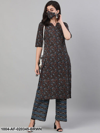 Brown Printed Kurta with Palazzos