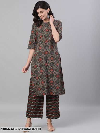 Green  Red Printed Kurta with Palazzos