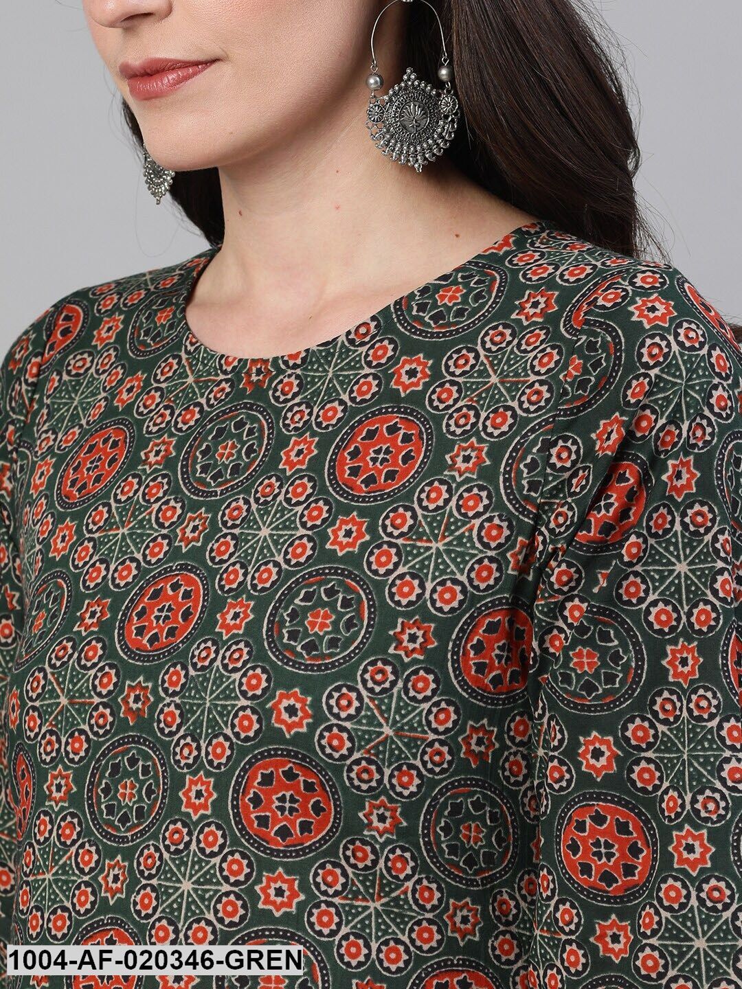 Green  Red Printed Kurta with Palazzos