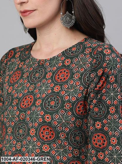 Green  Red Printed Kurta with Palazzos