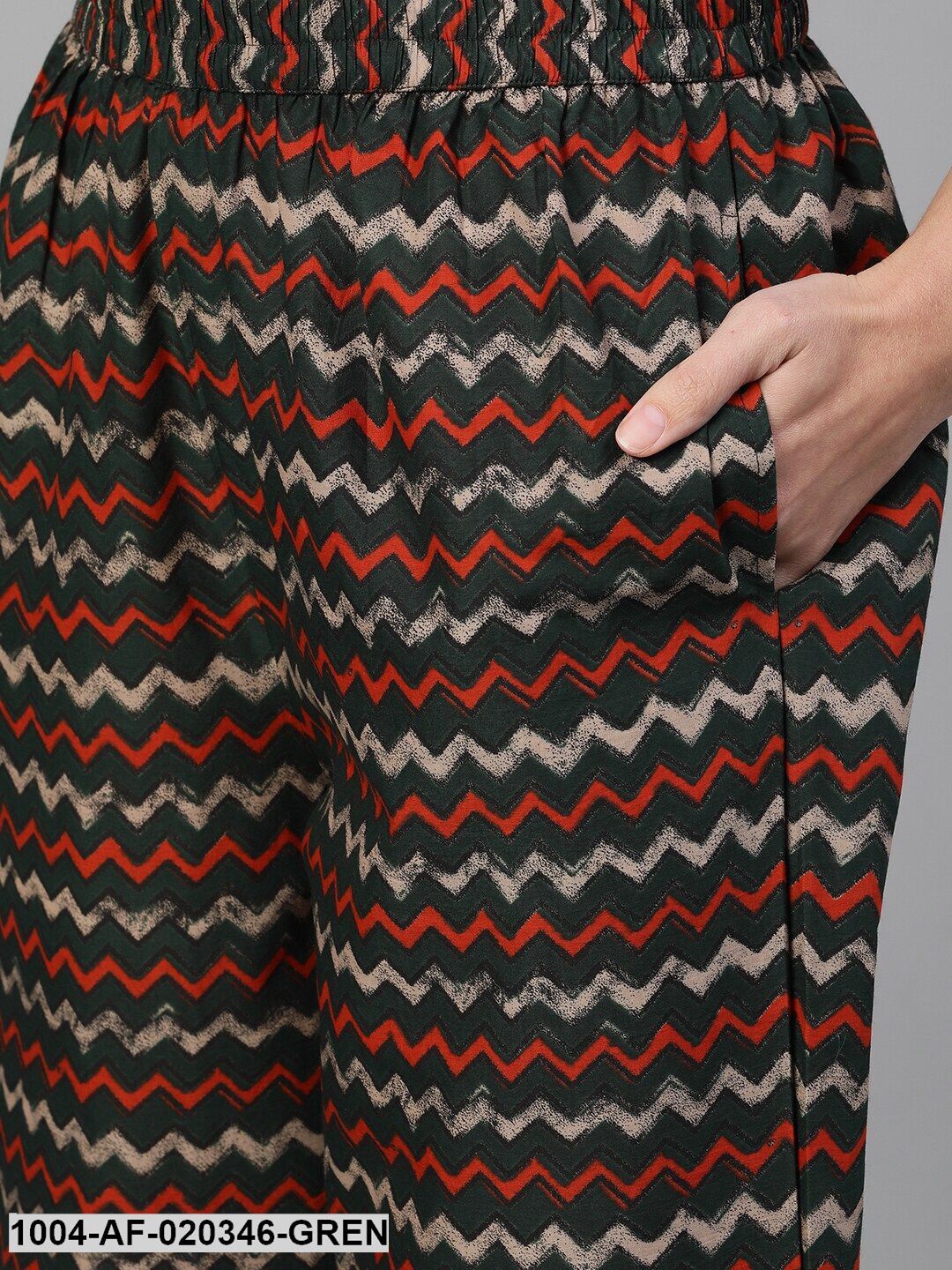 Green  Red Printed Kurta with Palazzos