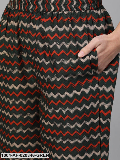 Green  Red Printed Kurta with Palazzos