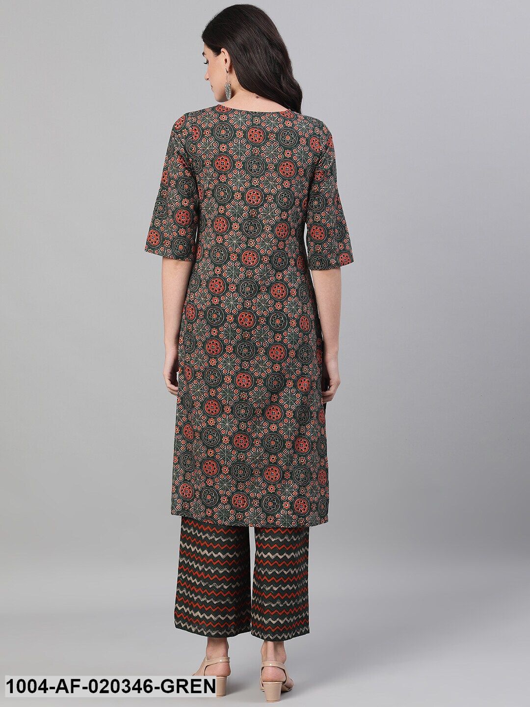 Green  Red Printed Kurta with Palazzos