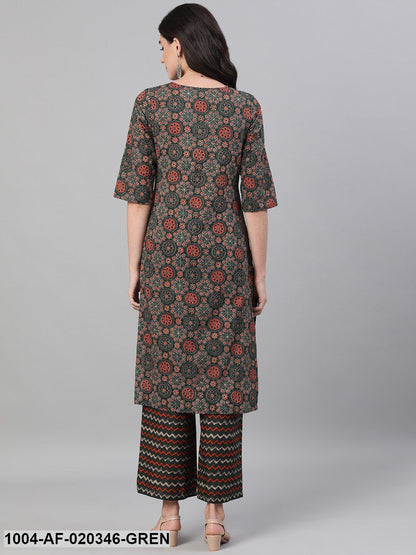 Green  Red Printed Kurta with Palazzos