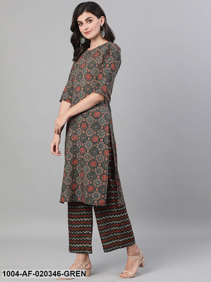 Green  Red Printed Kurta with Palazzos