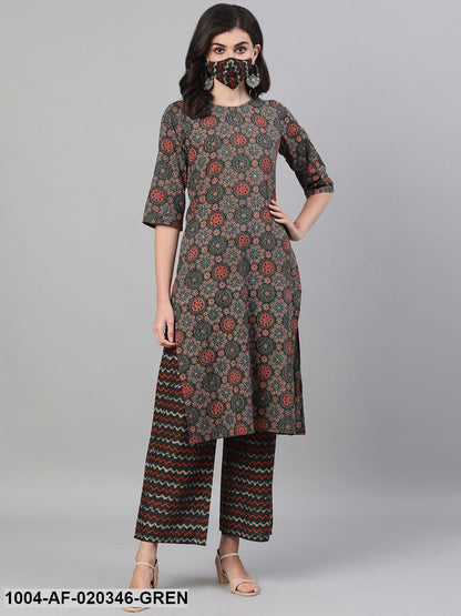 Green  Red Printed Kurta with Palazzos