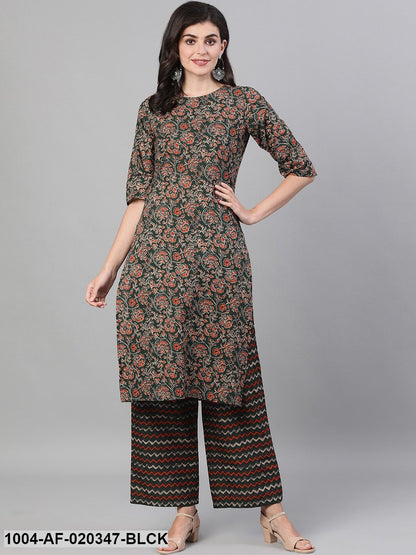 Black & Red Printed Kurta with Palazzos