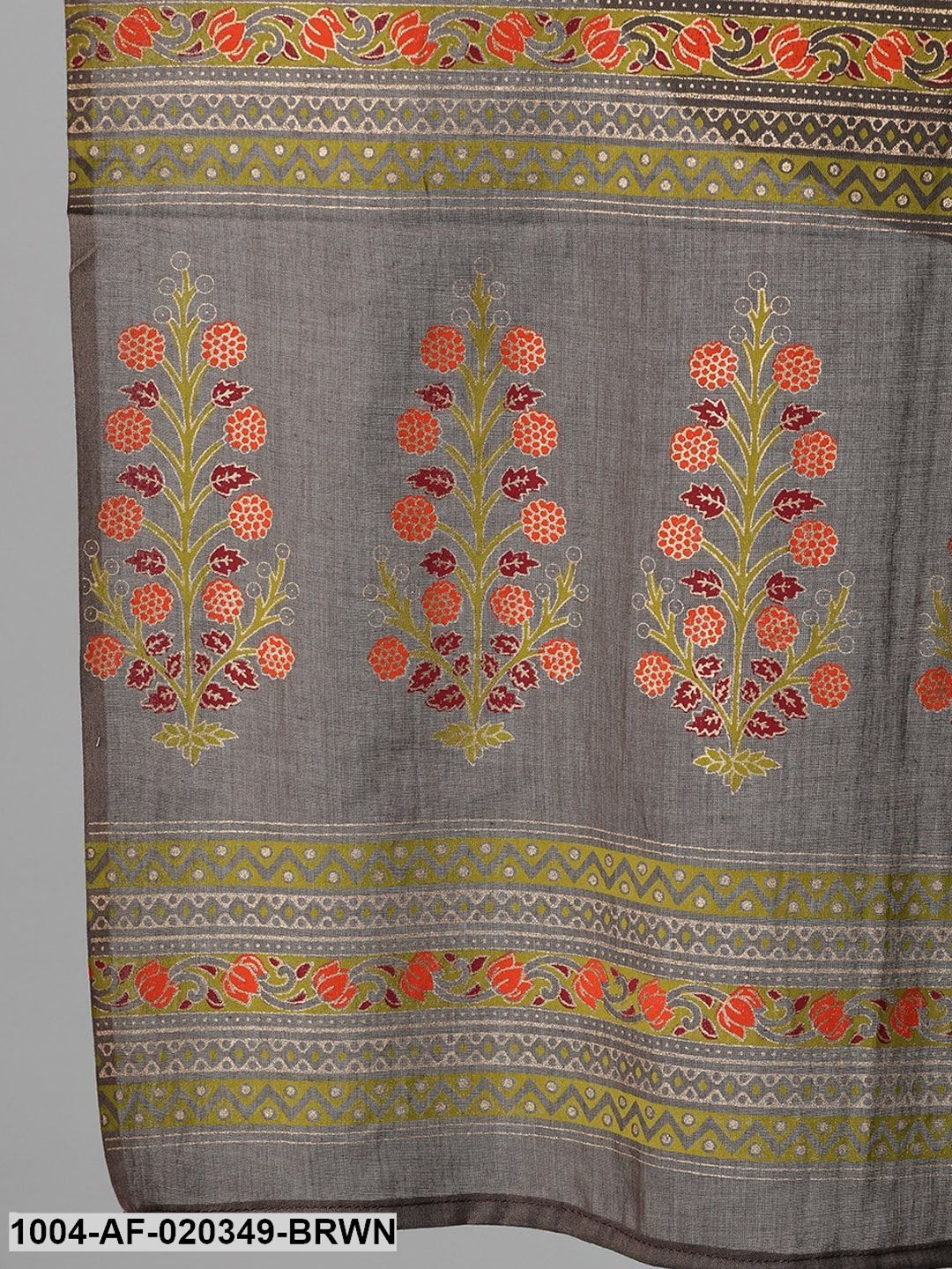 Brown Printed Kurti with Palazzos & Dupatta