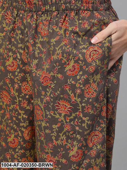 Brown Printed Kurta with Palazzos & Dupatta