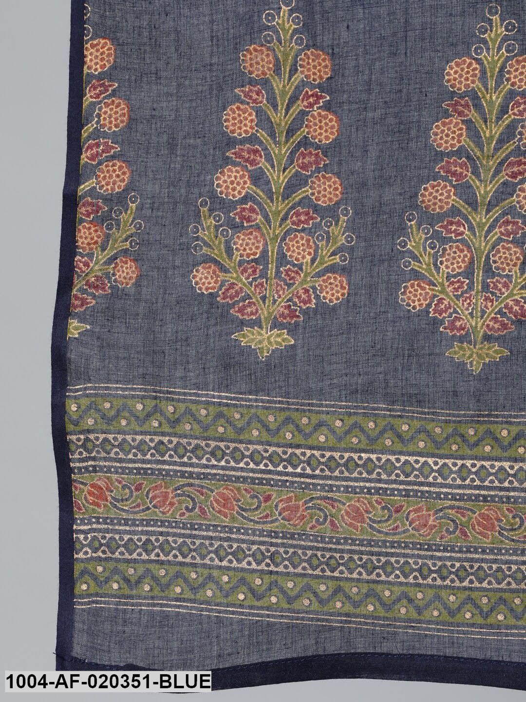 Blue Floral Pure Cotton Kurta with Trousers &amp; With Dupatta