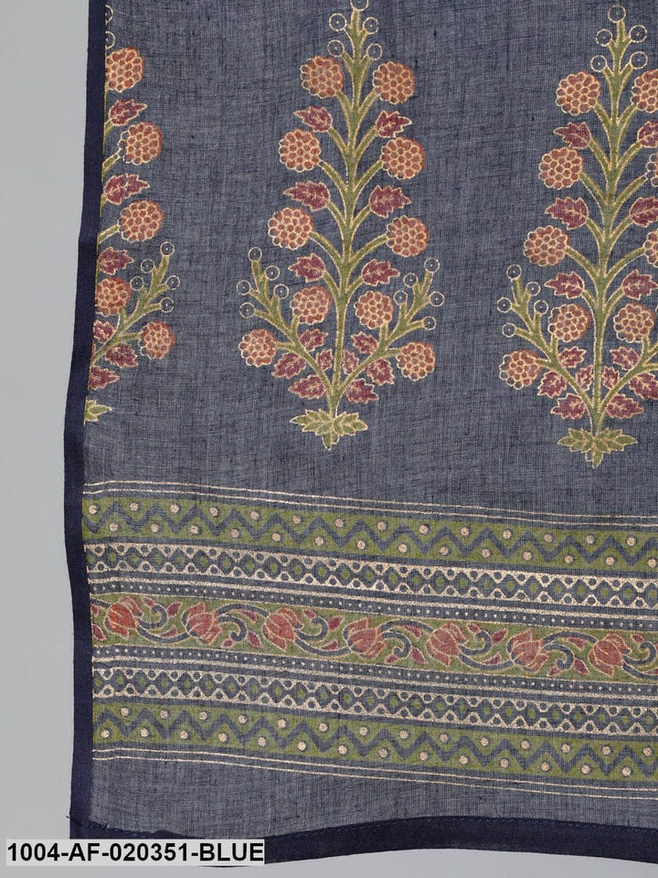 Blue Floral Pure Cotton Kurta with Trousers &amp; With Dupatta