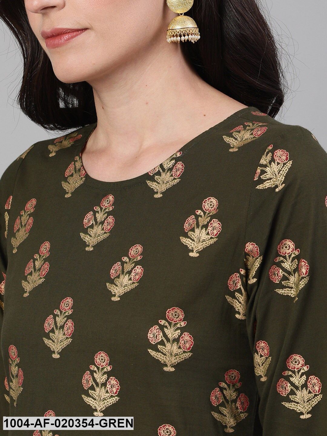 Green  Gold-Toned Printed Kurta and Palazzos