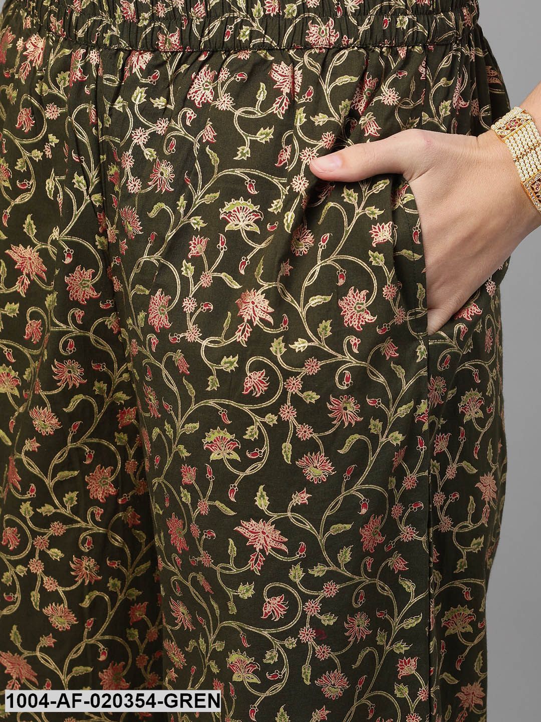 Green  Gold-Toned Printed Kurta and Palazzos