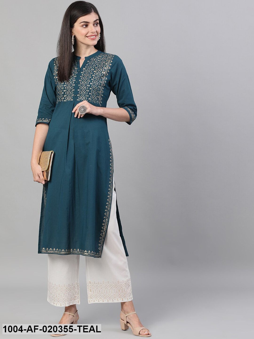 Teal Yoke Design Kurta with Palazzos
