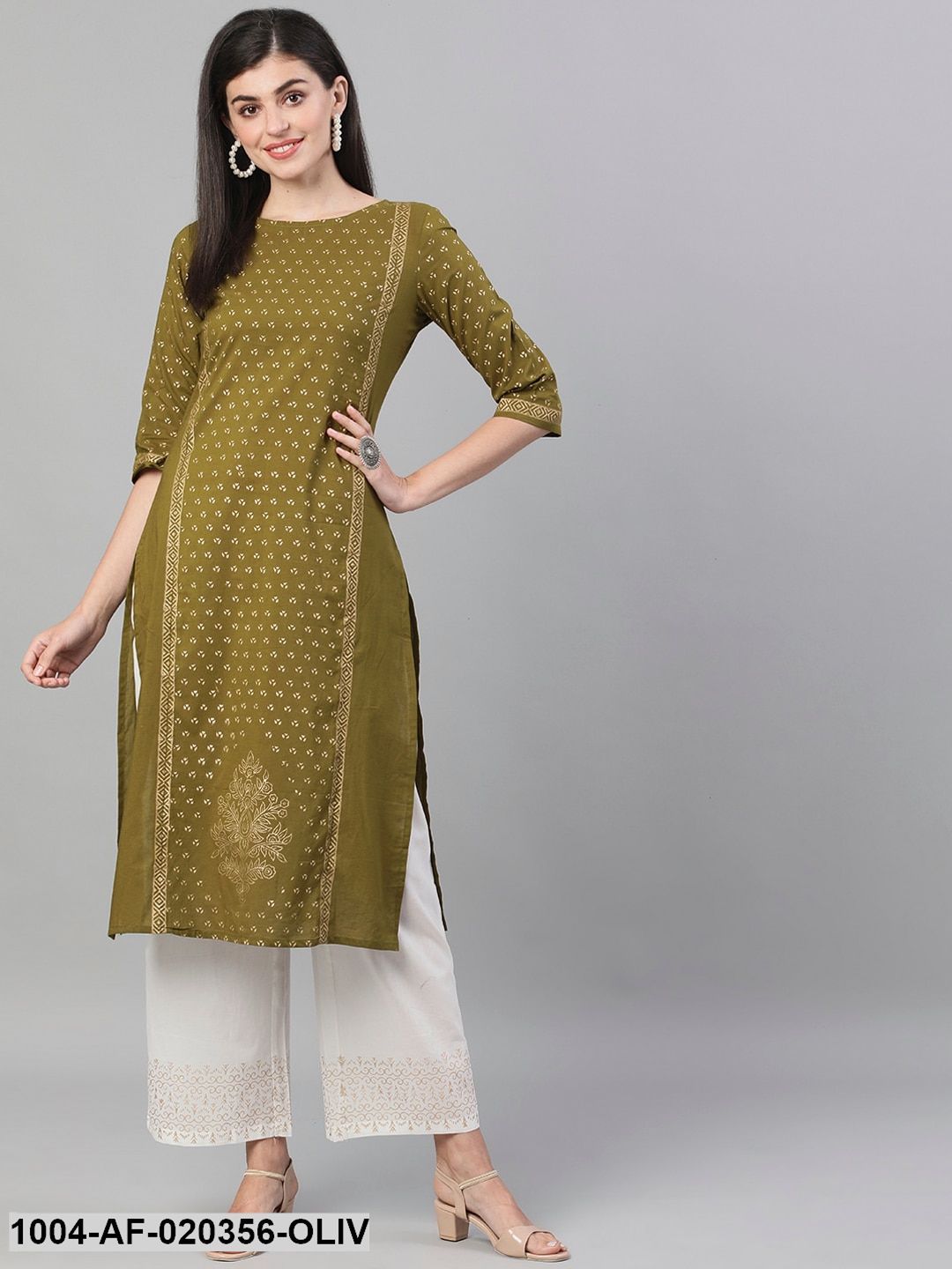 Olive Green Printed Kurta with Palazzos