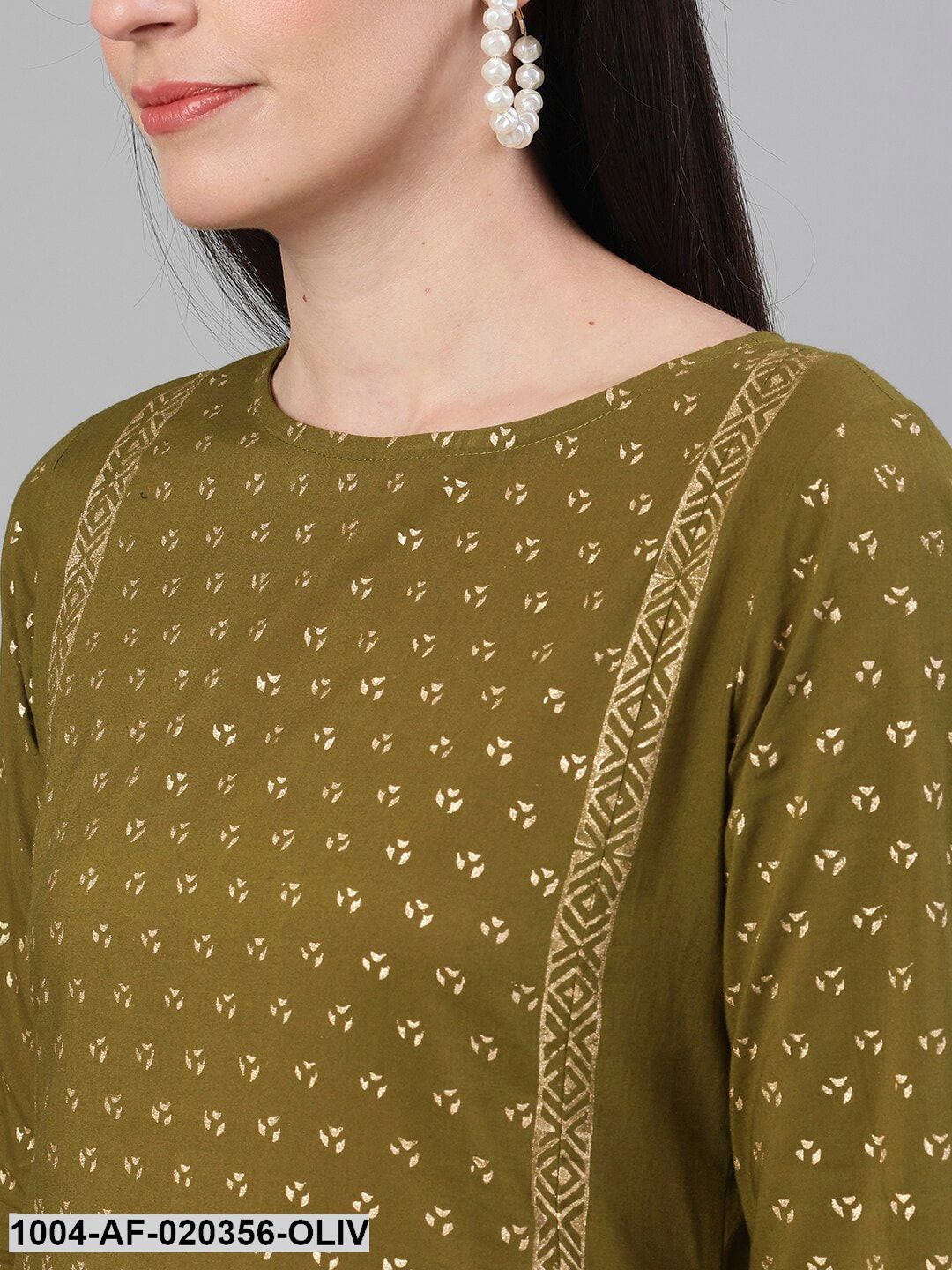 Olive Green Printed Kurta with Palazzos