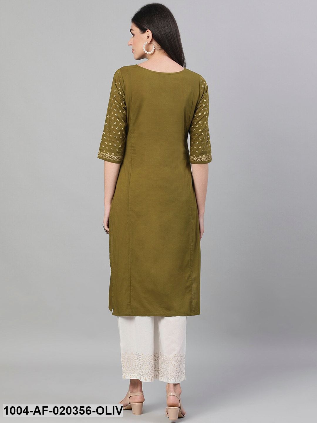 Olive Green Printed Kurta with Palazzos