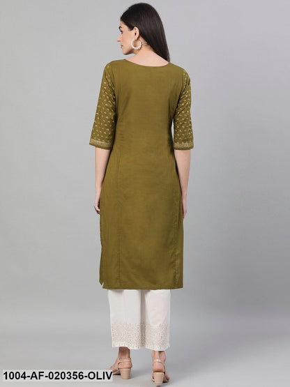 Olive Green Printed Kurta with Palazzos