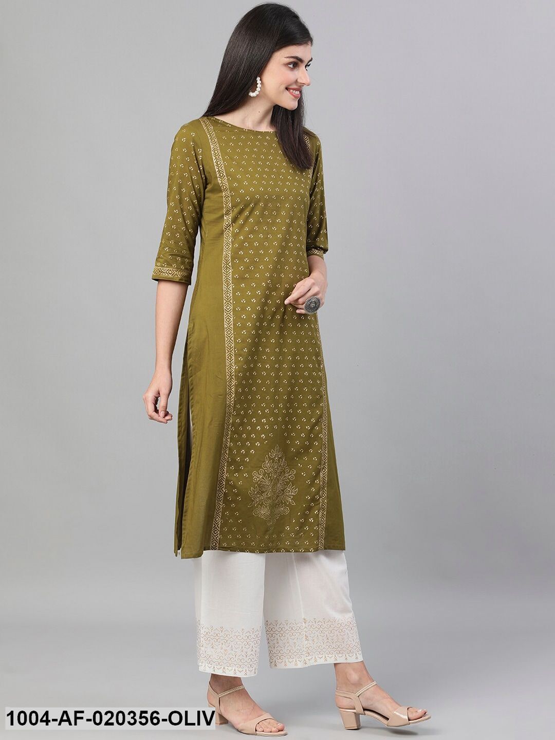 Olive Green Printed Kurta with Palazzos