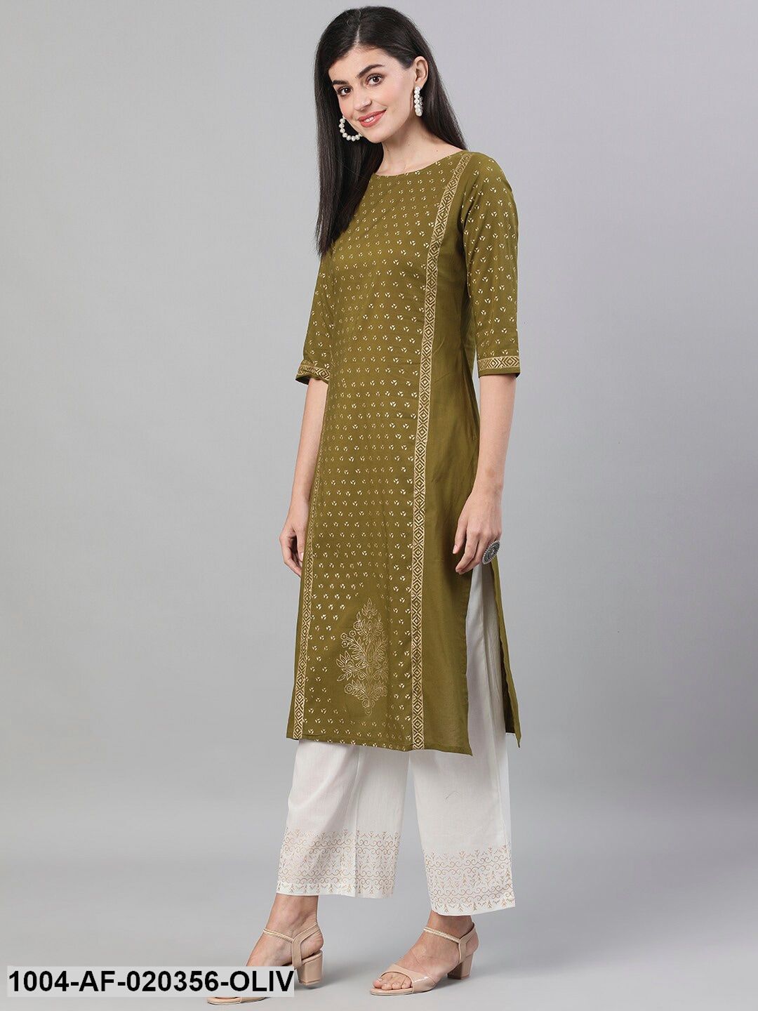 Olive Green Printed Kurta with Palazzos