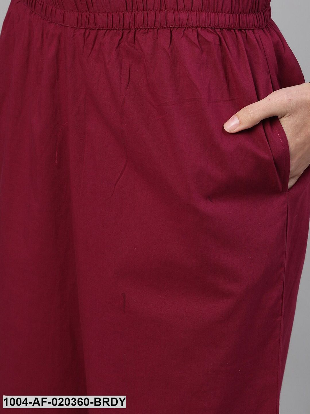 Burgundy & Gold-Toned Printed Kurta with Trousers