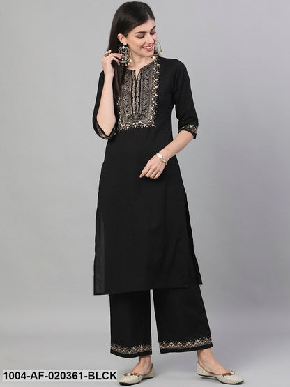 Black & Gold-Toned Yoke Design Kurta with Palazzos