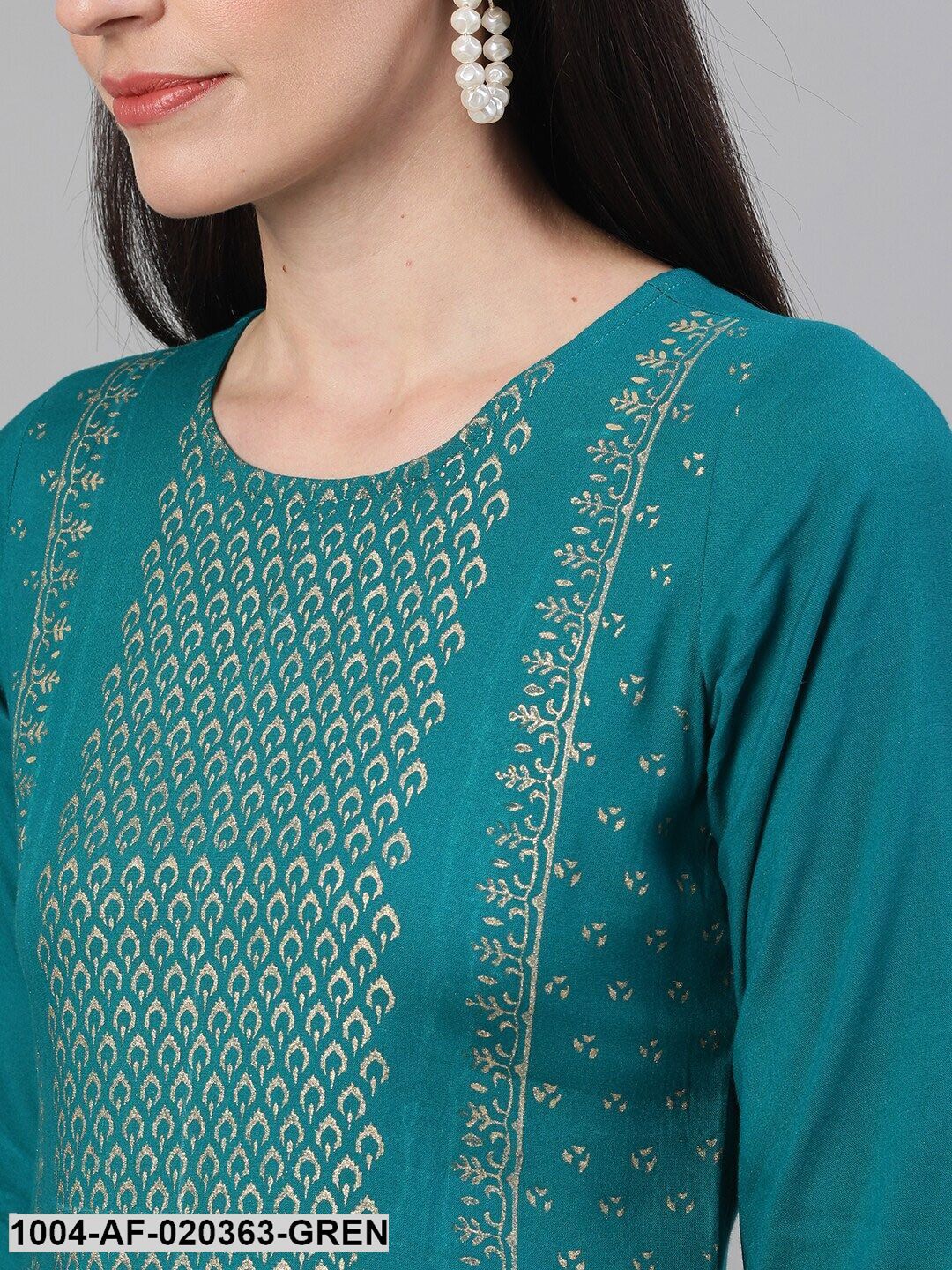 Green & Off-White Printed Kurta with Palazzos