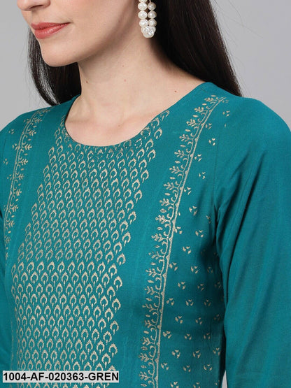 Green & Off-White Printed Kurta with Palazzos