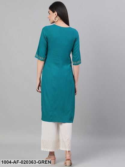 Green & Off-White Printed Kurta with Palazzos