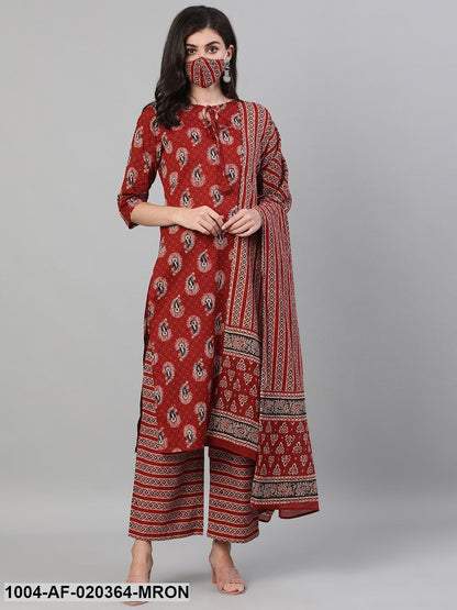 Maroon Printed Kurta with Palazzos & Dupatta