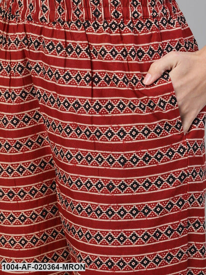 Maroon Printed Kurta with Palazzos & Dupatta