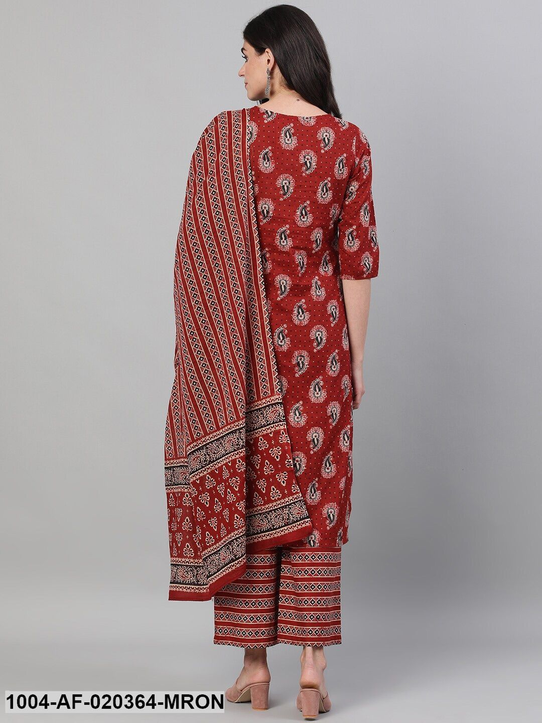 Maroon Printed Kurta with Palazzos & Dupatta