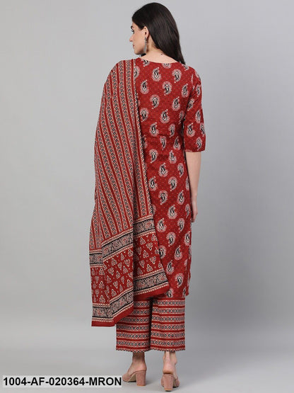 Maroon Printed Kurta with Palazzos & Dupatta