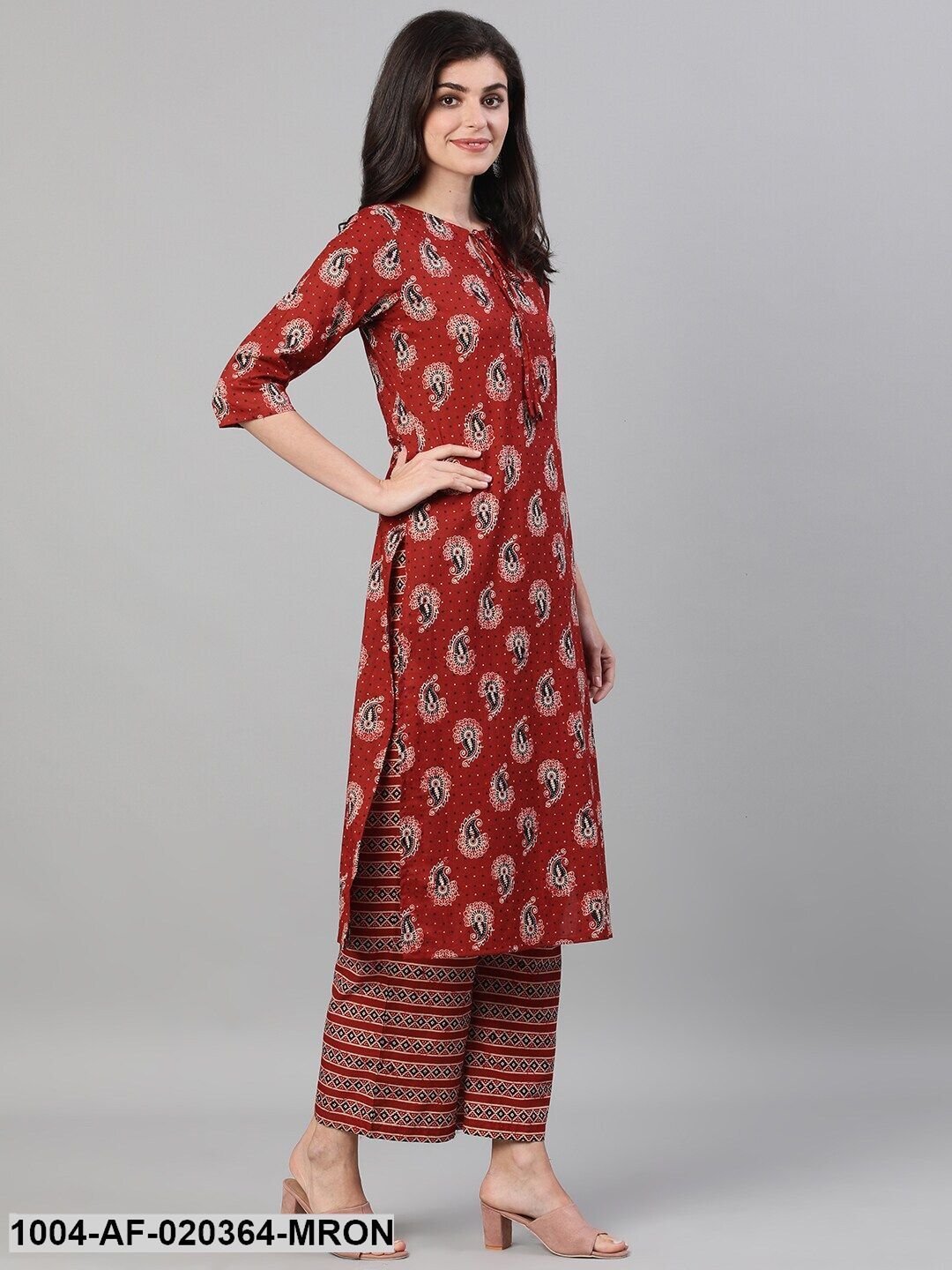 Maroon Printed Kurta with Palazzos & Dupatta