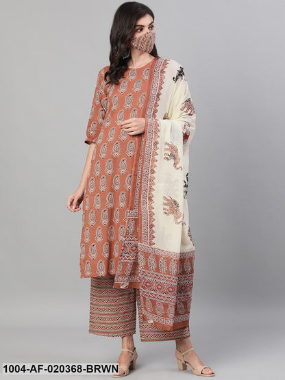 Brown  Black Printed Kurta with Palazzos  Dupatta