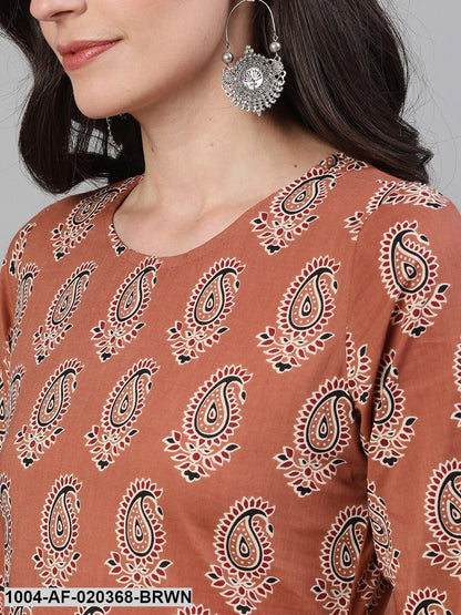 Brown  Black Printed Kurta with Palazzos  Dupatta