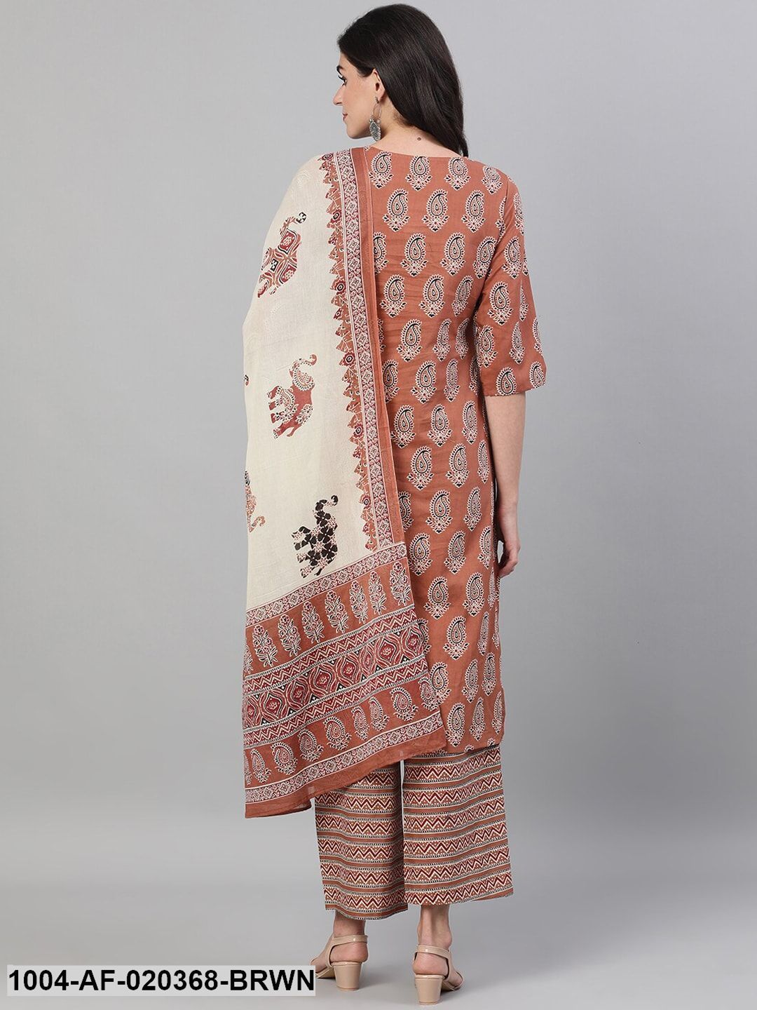 Brown  Black Printed Kurta with Palazzos  Dupatta