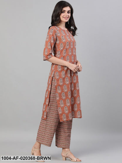 Brown  Black Printed Kurta with Palazzos  Dupatta