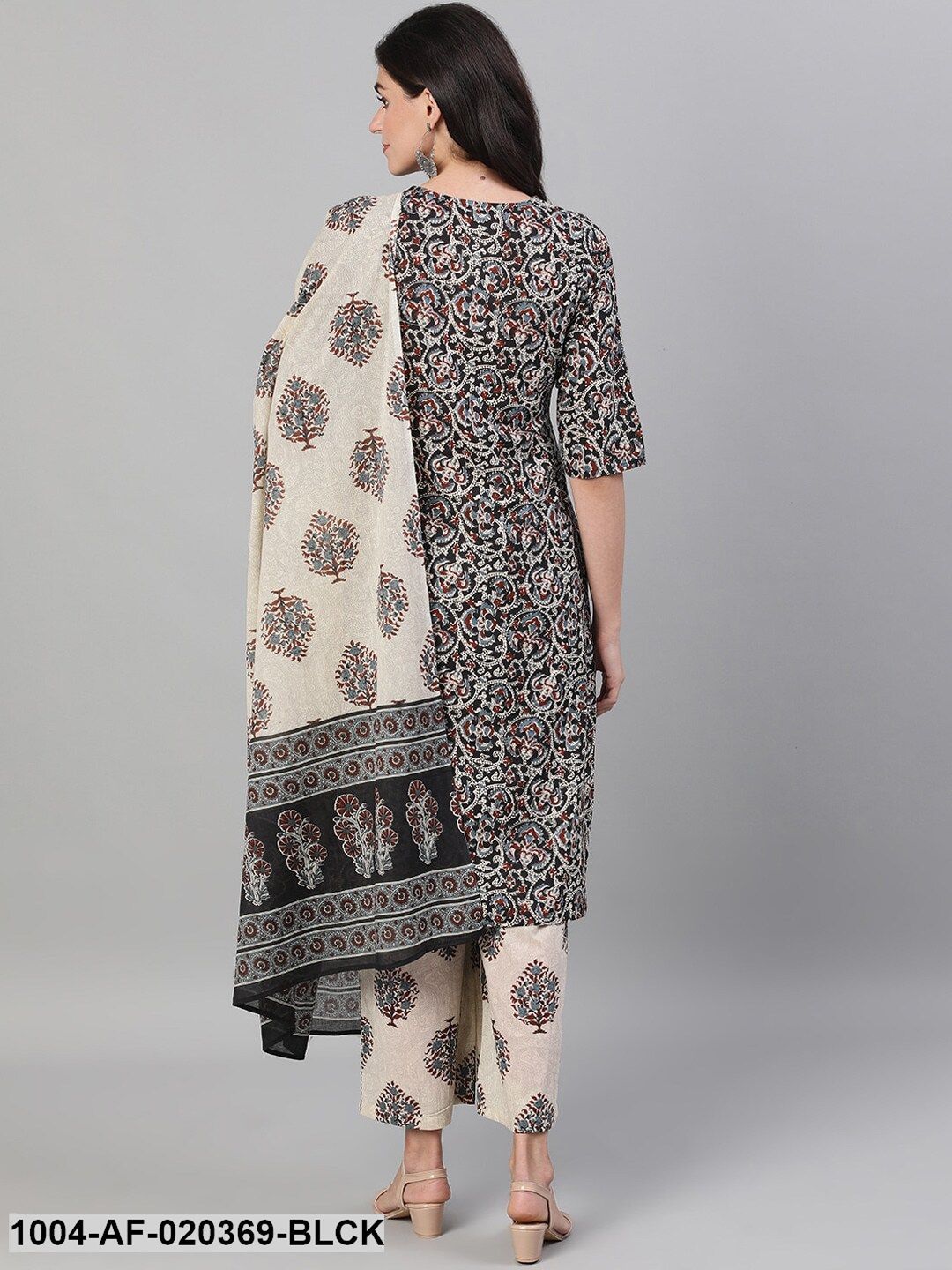 Black  Beige Printed Kurta with Palazzos  Dupatta