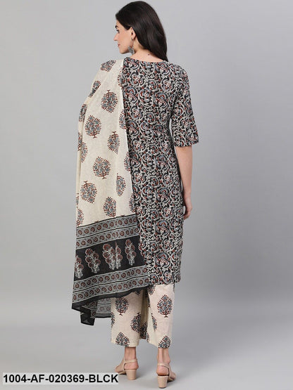 Black  Beige Printed Kurta with Palazzos  Dupatta