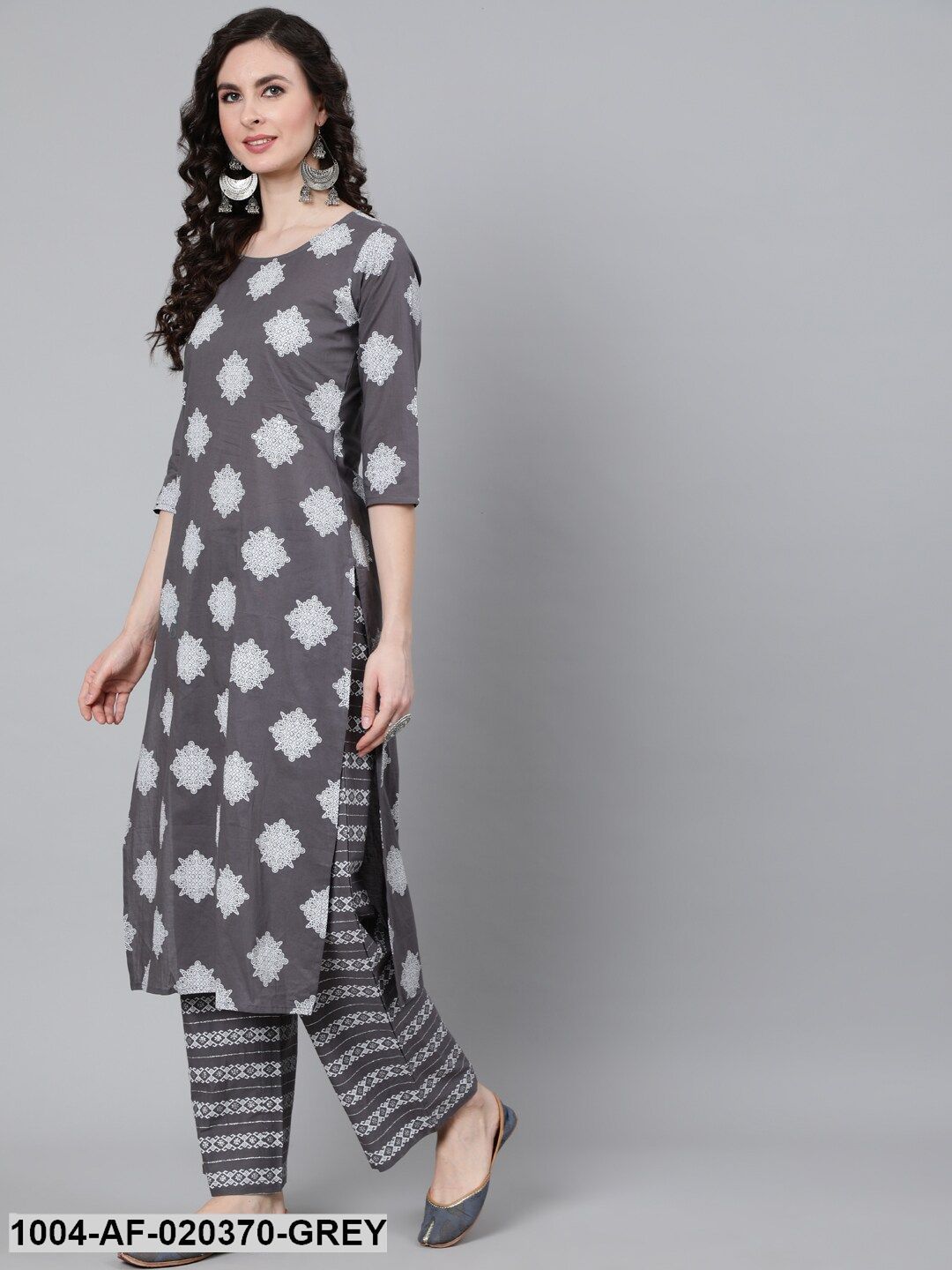 Grey  Off-White Printed Kurta with Palazzos