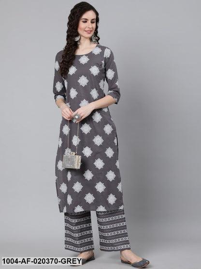 Grey  Off-White Printed Kurta with Palazzos