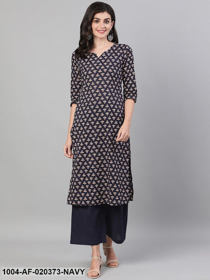 Navy Blue Printed Kurta with Palazzos