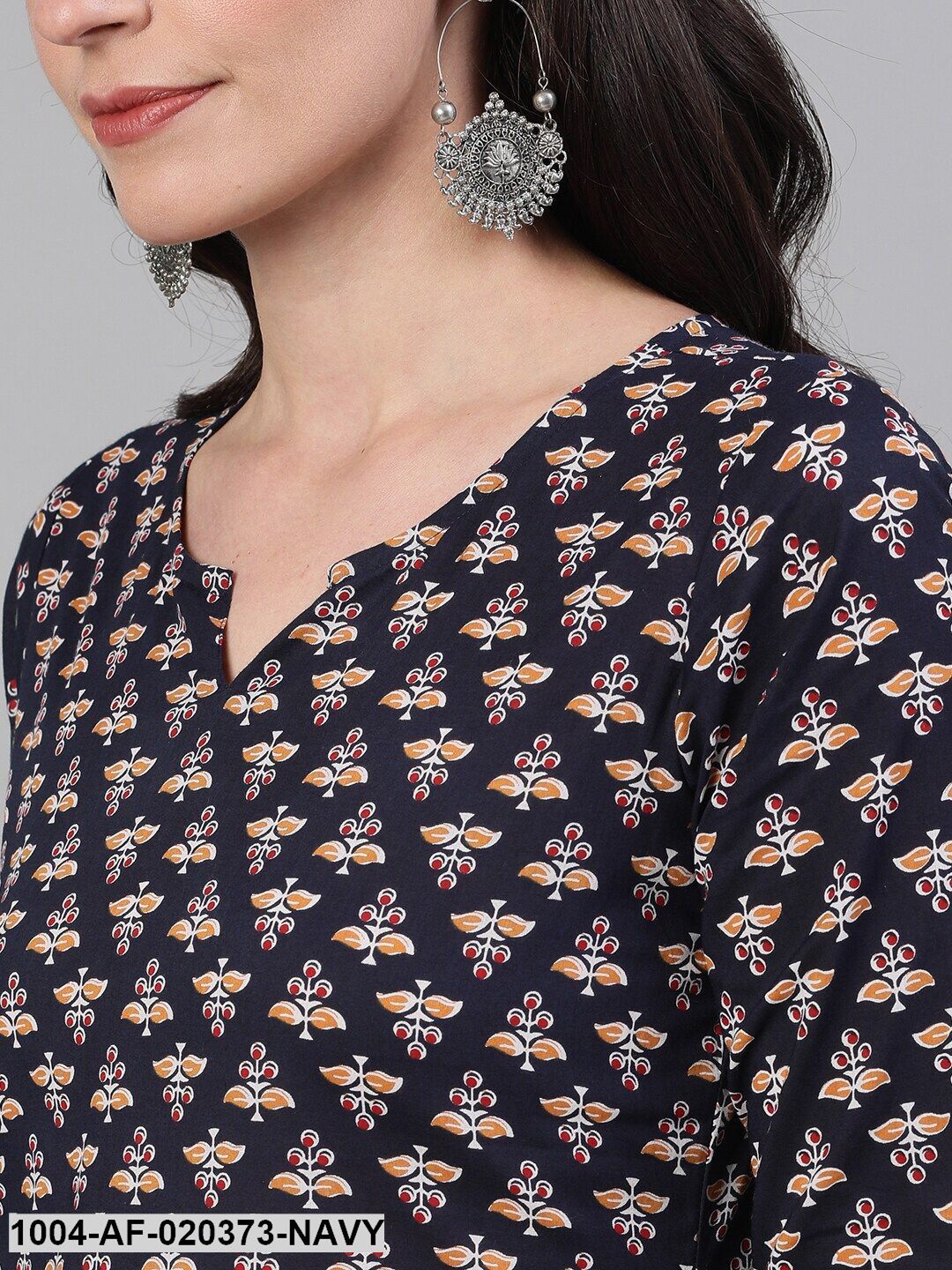 Navy Blue Printed Kurta with Palazzos